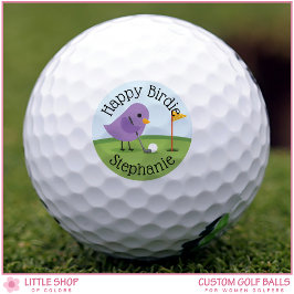 Cute Birdie on Putting Green Customizable Birthday Golfball