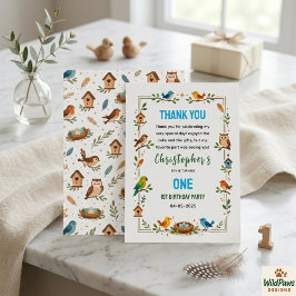 Cute Birds 1st Birthday – Fun Kids Party Dankeskarte