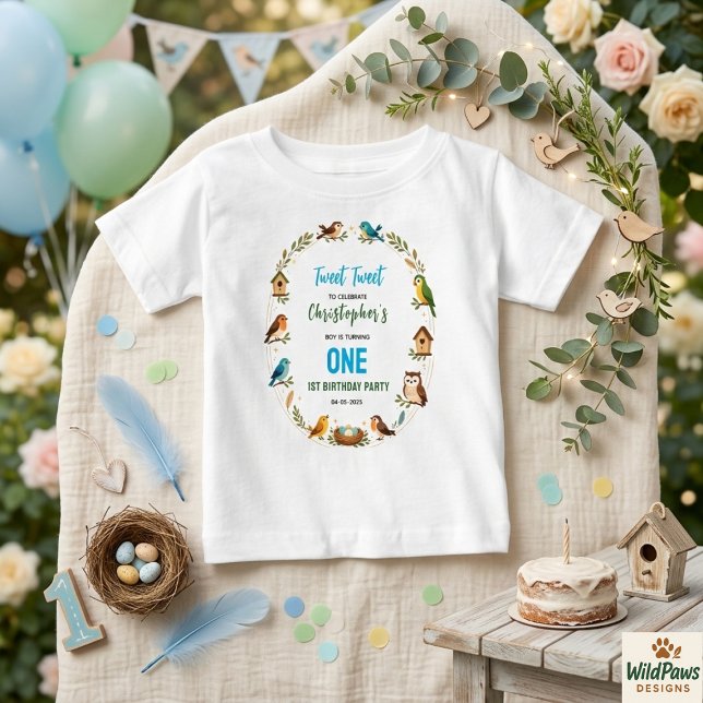 Cute Birds 1st Birthday Party – Fun Kids  Baby T-shirt (Cute Birds 1st Birthday Party – Fun Kids Baby T-Shirt
)