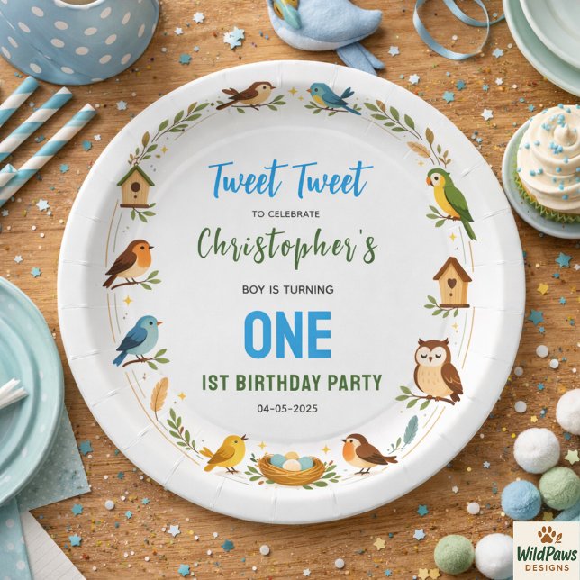 Cute Birds 1st Birthday Party – Fun Kids  Pappteller (Cute Birds 1st Birthday Party – Fun Kids Paper Plates
)