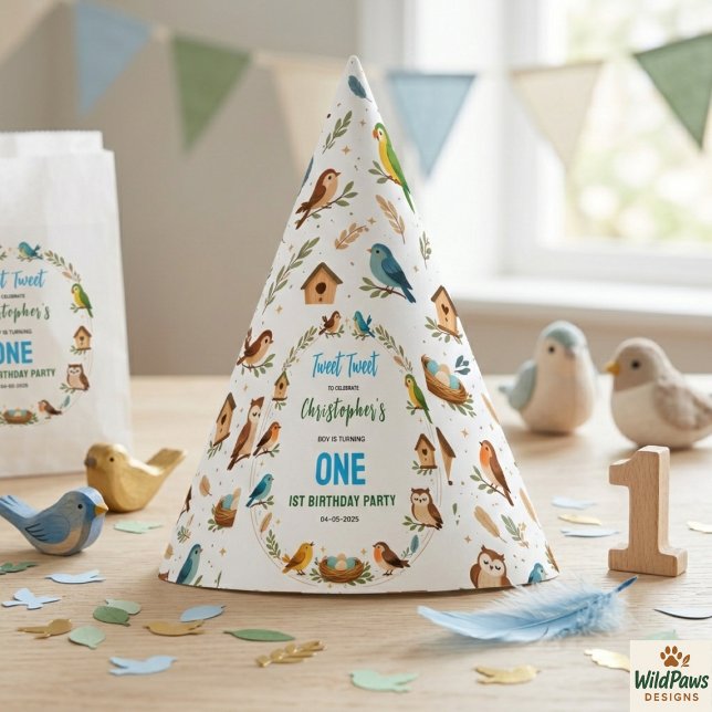 Cute Birds 1st Birthday Party – Fun Kids  Partyhütchen (Cute Birds 1st Birthday Party – Fun Kids Hat
)