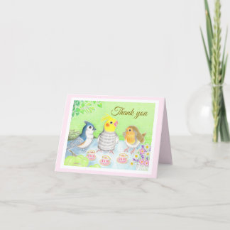 Cute Birds Tea Party Folded Thank You Card Dankeskarte