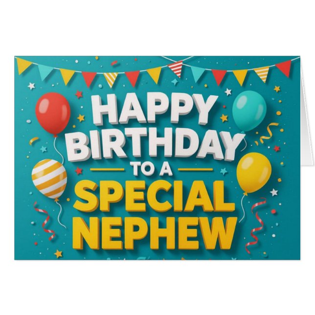 Cute Birthday Balloons & Confetti Card for Nephew (Vorderseite (Horizontal))