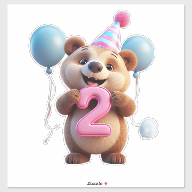 Cute Birthday Bear With Party Hat And Balloons Aufkleber (Blatt)