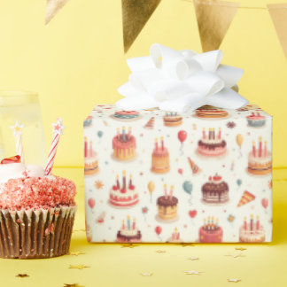 Cute Birthday Cakes Wrapping Paper Geschenkpapier