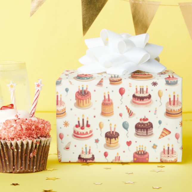 Cute Birthday Cakes Wrapping Paper Geschenkpapier (Geburtstagsparty)