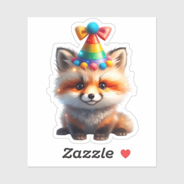 Cute Birthday Fox with Rainbow Party Hat Sticker (Blatt)