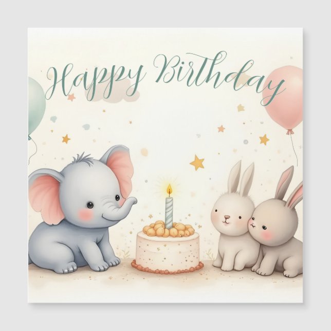 Cute Birthday Greeting with Animal Friends Magnetkarte (Vorderseite)