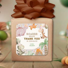 Cute Birthday Party Dinosaur Thank You Quadratischer Aufkleber