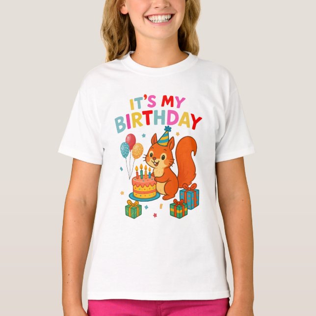 Cute Birthday Squirrel Celebration Party Design T-Shirt (Vorderseite)