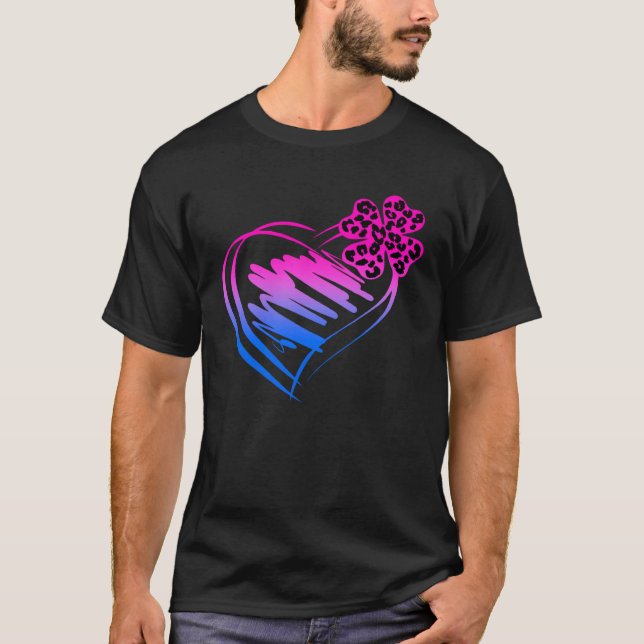 Cute Bisexual Irish Birish Leopard Shamrock Heart  T-Shirt (Vorderseite)