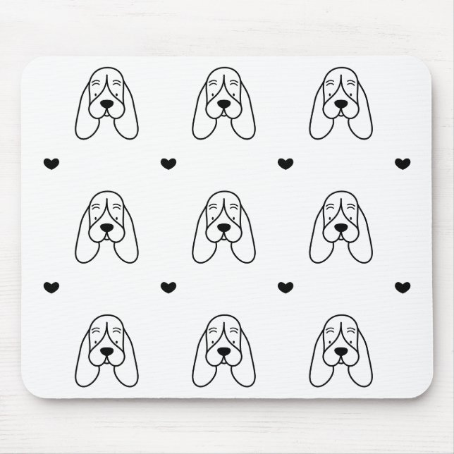 Cute Black and White Basset Hound Heart Pattern Mousepad (Vorne)