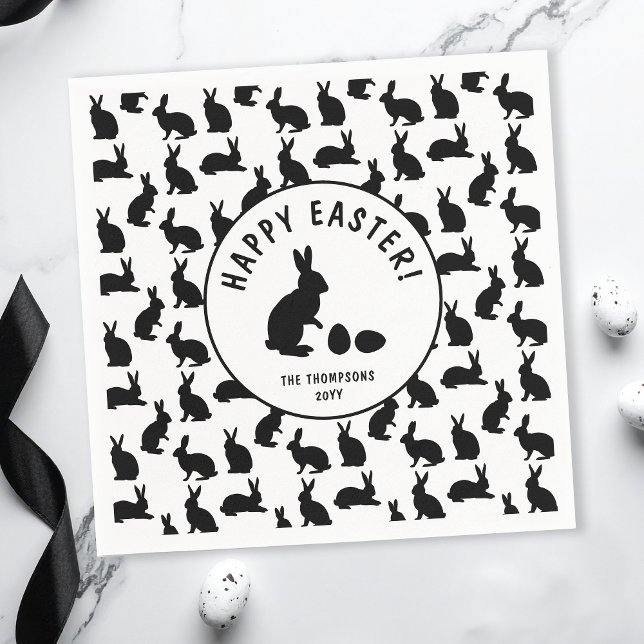 Cute Black And White Bunnies Modern Easter Serviette (Von Creator hochgeladen)