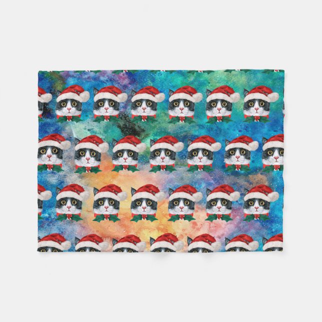 Cute Black and White Christmas Cat Faces Pattern Fleecedecke (Vorderseite (Horizontal))