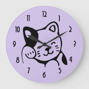 Cute Black and White Kitty Cat Waving Hello Große Wanduhr