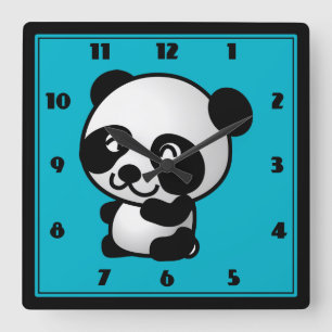 Cute black and white panda bear cartoon graphic quadratische wanduhr