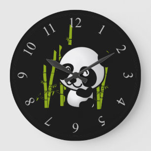 Cute black and white panda bear in a bamboo grove. große wanduhr