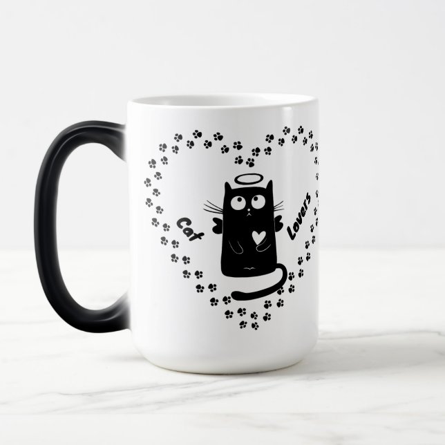 Cute Black Angel Cat Lovers Heart Mug Verwandlungstasse (Links)