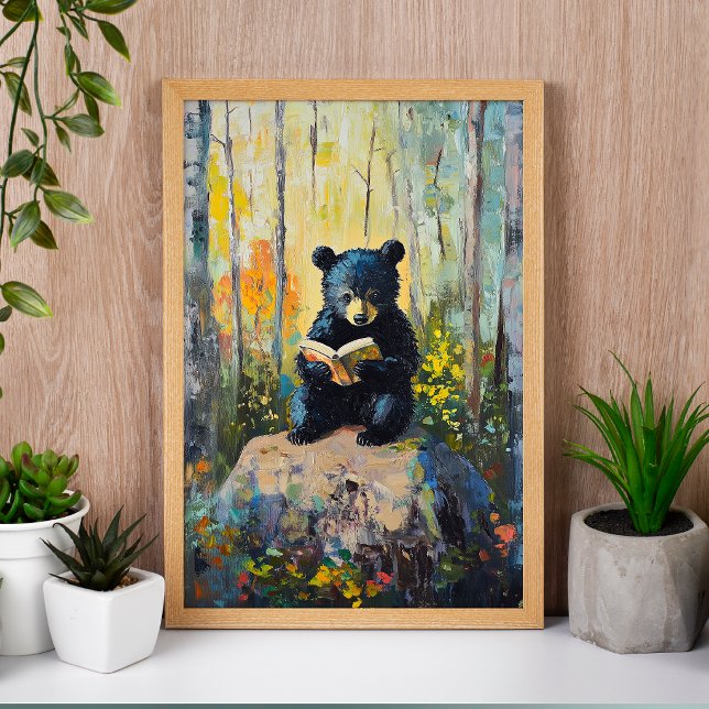 Cute Black Bear Reading a Book Poster (Von Creator hochgeladen)