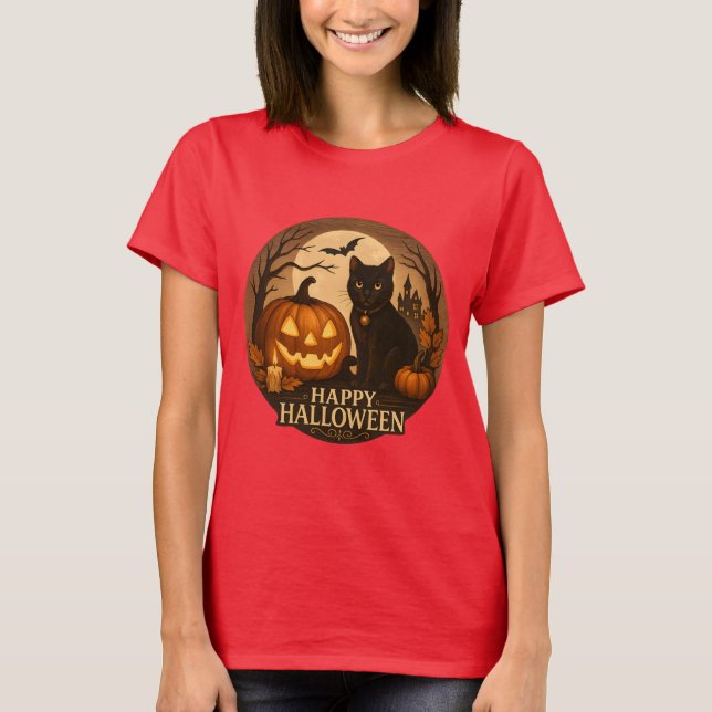 Cute Black Cat and Pumpkin | Happy Halloween Art T-Shirt (Vorderseite)