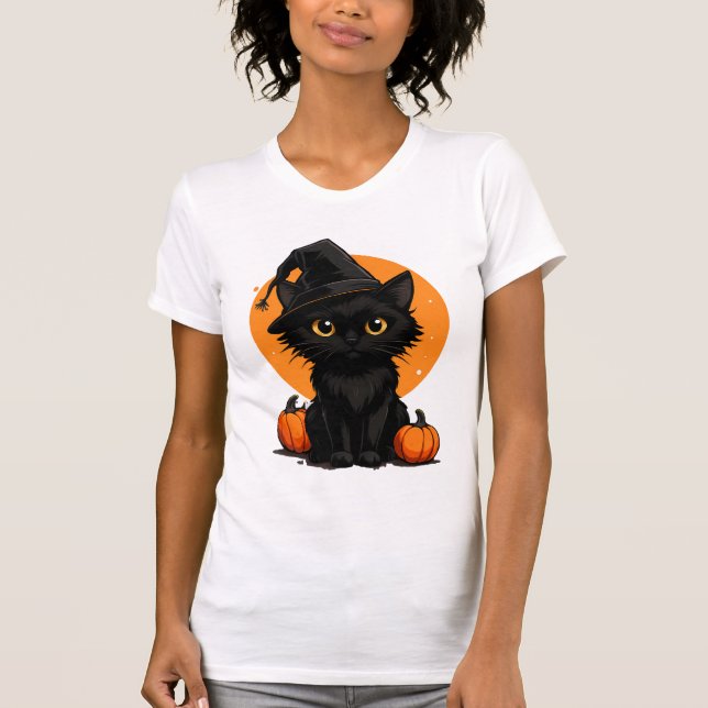 Cute Black Cat Cartoon T-Shirt | Funny Gift for Ca (Vorderseite)