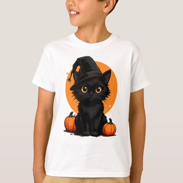 Cute Black Cat Cartoon T-Shirt | Funny Gift for Ca (Vorderseite)