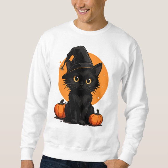 Cute Black Cat Cartoon T-Shirt | Funny Gift for Ca Sweatshirt (Vorderseite)