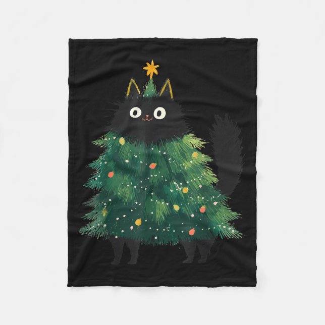 Cute Black Cat Christmas Tree Funny Kitten Lover X Fleecedecke (Vorderseite)