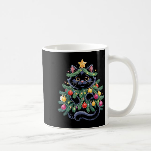 Cute Black Cat Christmas Tree Funny Kitten Lover X Kaffeetasse (Rechts)