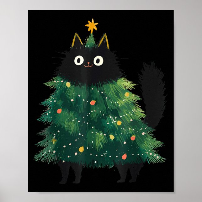 Cute Black Cat Christmas Tree Funny Kitten Lover X Poster (Vorne)