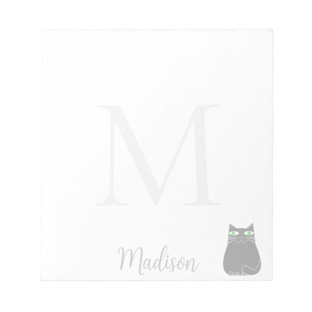 Cute Black Cat Custom Name Initial  Notizblock (Vorderseite)