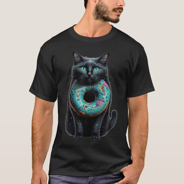 Cute Black Cat Donut Graphic Tees Men Women Boys G (Vorderseite)
