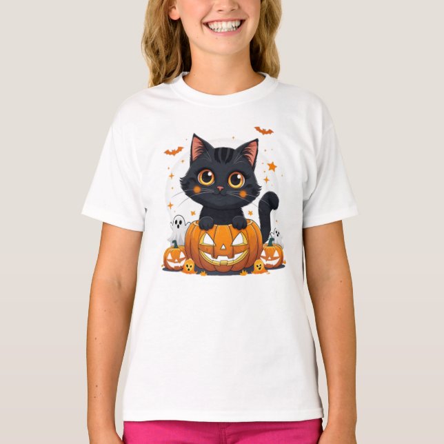 Cute Black Cat Halloween Kawaii Cat T-Shirt (Vorderseite)