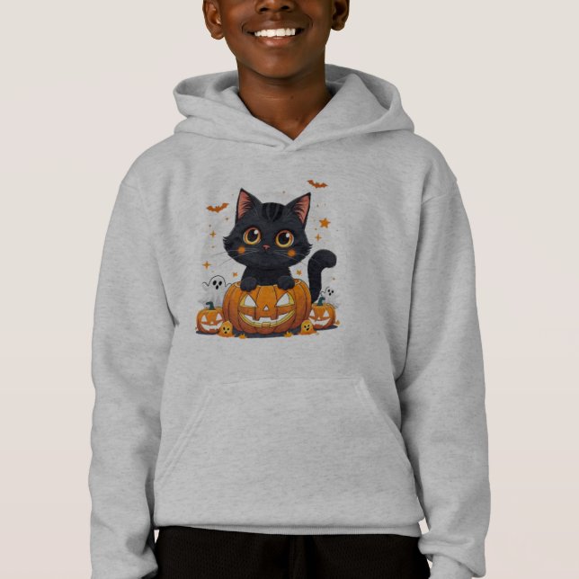 Cute Black Cat Halloween Kawaii Cat T-Shirt Hoodie (Vorderseite)