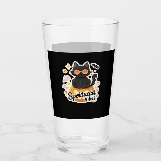 Cute Black Cat Halloween Pumpkin Oversized T-Shirt Glas (Vorderseite)