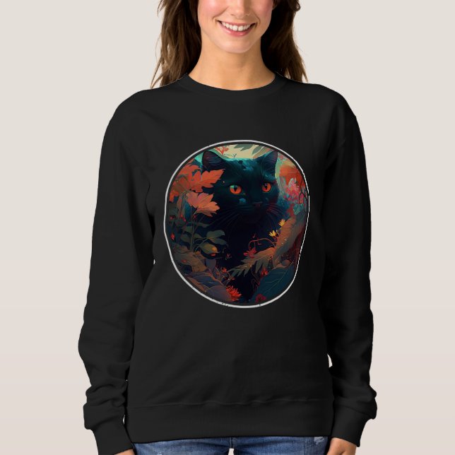 Cute Black Cat Hiding in Spring Flowers Aesthetic  Sweatshirt (Vorderseite)