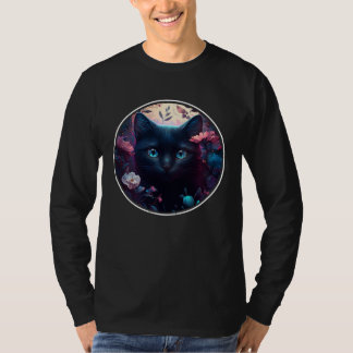 Cute Black Cat Hiding in Spring Flowers Aesthetic  T-Shirt