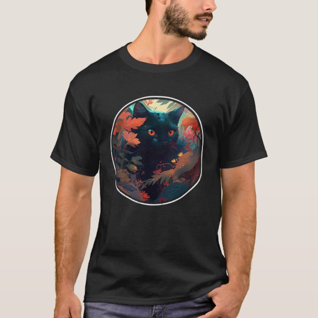 Cute Black Cat Hiding in Spring Flowers Aesthetic  T-Shirt (Vorderseite)