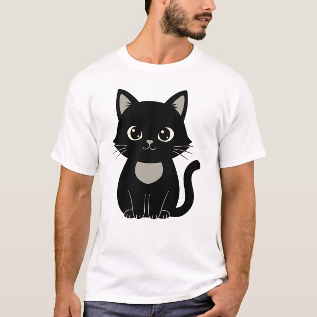 Cute Black Cat Illustration Minimal Cat Lover Desi T-Shirt (Vorderseite)