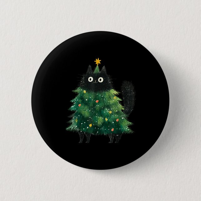 Cute Black Cat In Christmas Tree Cat Lover Holiday Button (Vorderseite)