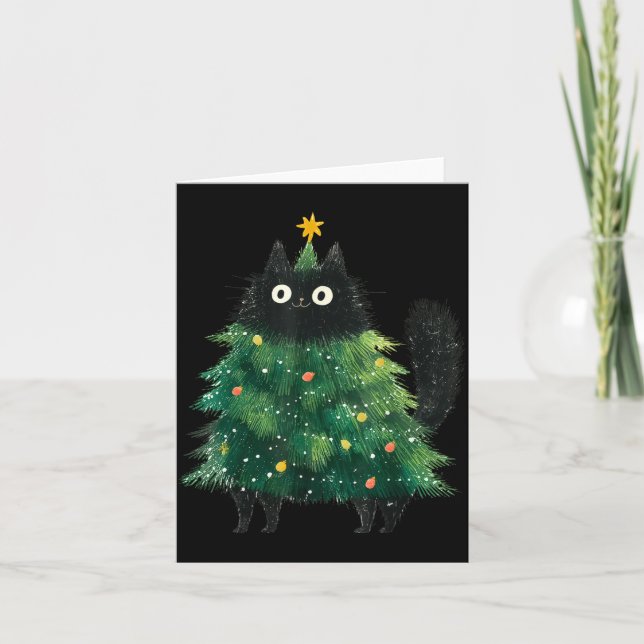 Cute Black Cat In Christmas Tree Cat Lover Holiday Karte (Vorderseite)