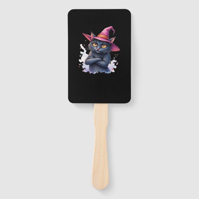 Cute Black Cat in Witch Hat � Magical Halloween Ar Fächer (Vorderseite)