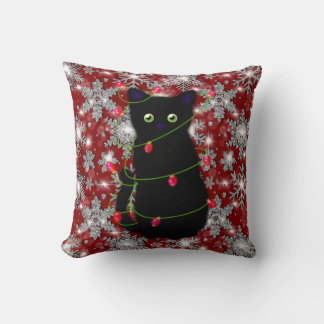 Cute black cat Meowy Christmas sparkling snowflake Kissen