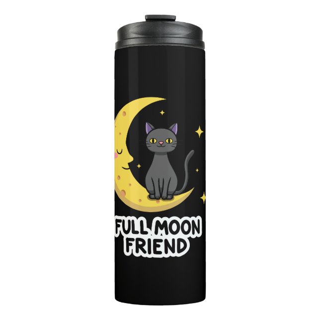 Cute Black Cat on Moon - Full Moon Friend Thermosbecher (Vorderseite)