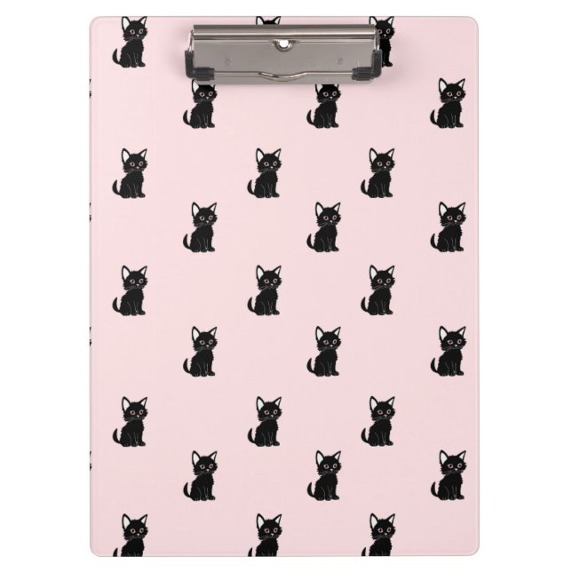 Cute Black Cat Pattern on Pastel Pink Klemmbrett (Vorderseite)