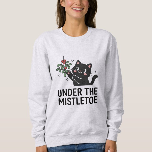 Cute Black Cat Plant Holiday Cartoon Christmas Sweatshirt (Vorderseite)