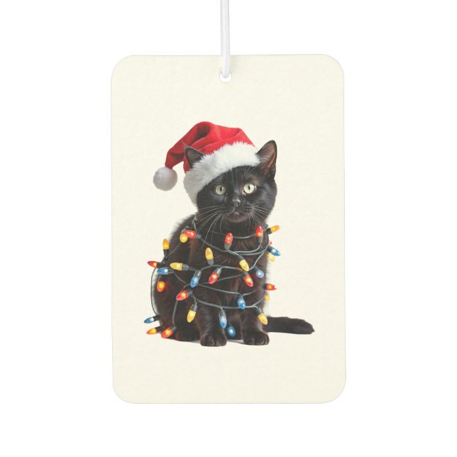 Cute Black Cat Santa Christmas Lights Meow Kitty K Autolufterfrischer (Vorderseite)