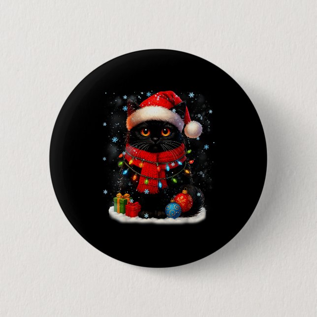 Cute Black Cat Santasnowflake Christmas Xmas Women Button (Vorderseite)