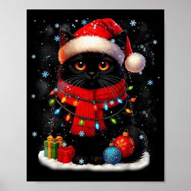 Cute Black Cat Santasnowflake Christmas Xmas Women Poster (Vorne)