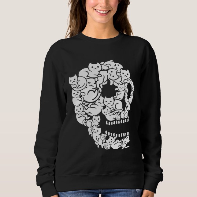 Cute Black Cat Skull Kitty Skeleton Scary Hallowee Sweatshirt (Vorderseite)